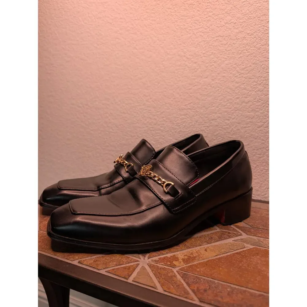 Christian Louboutin MJ Moc Men's 41 US 8 Black Leather Gold Chain Loafers $1195